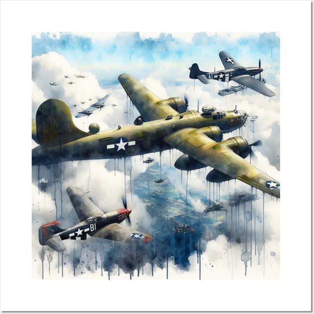 Fantasy illustration of WWII aircraft in battle Wall Art by WelshDesigns